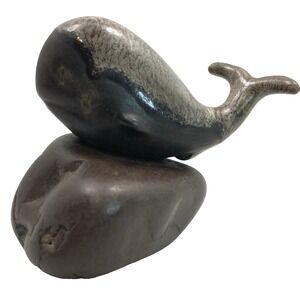 Rare Maigon Daga Studios Art Pottery Small Whale Vintage Signed Statue Figurine